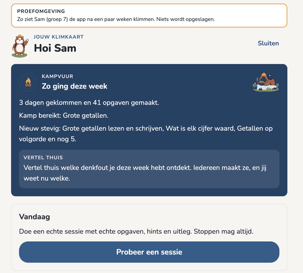 De proefomgeving van Klimbo: de klimkaart van Sam uit groep 7